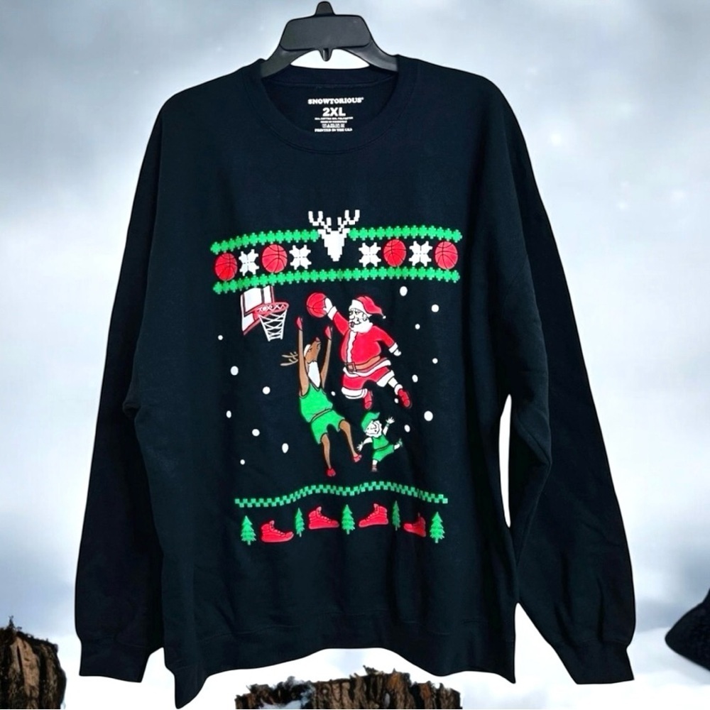 Snowtorious Dunking Santa‎ Ugly Sweatshirt Crew Neck Long Slvs Christmas Novelty